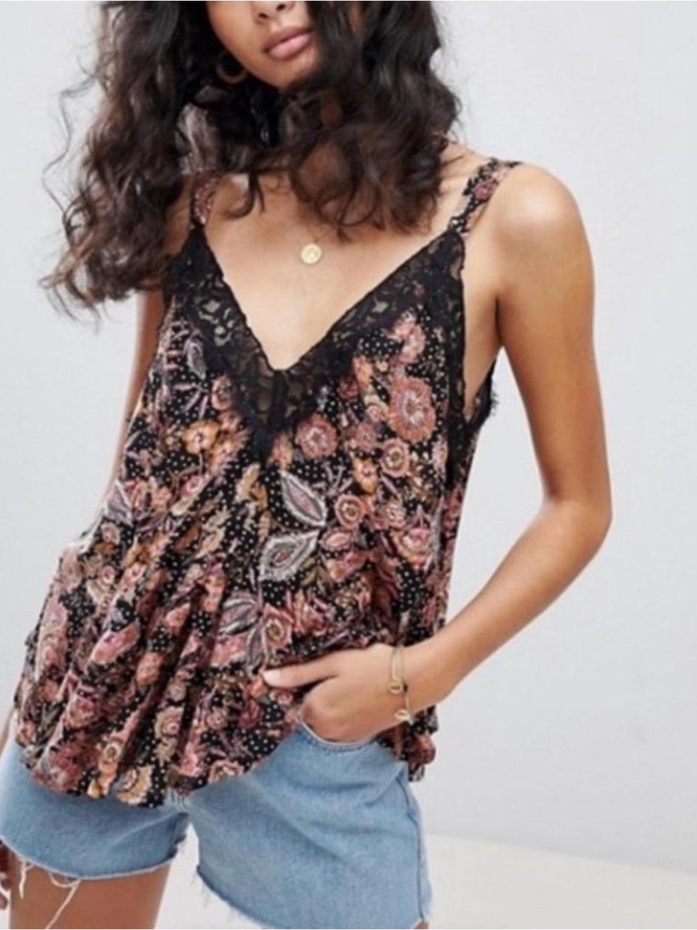 Free People Infinite Love Printed Lace Cami - Size Large.